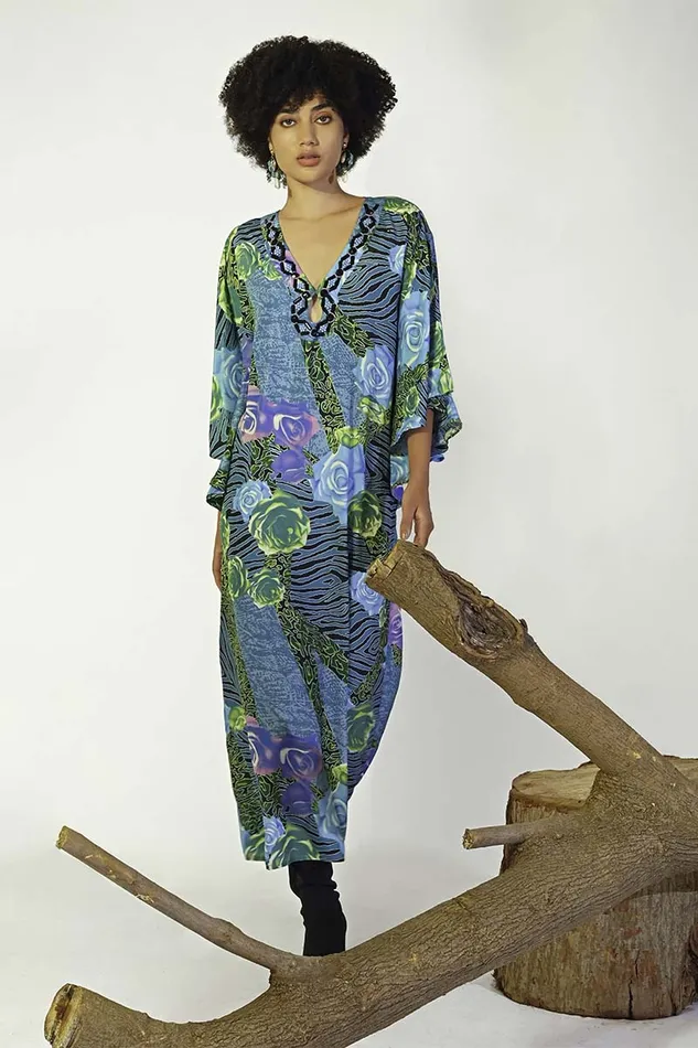 Dresses Women America and Beyond Blue Carribean Floral Printed Maxi Dress