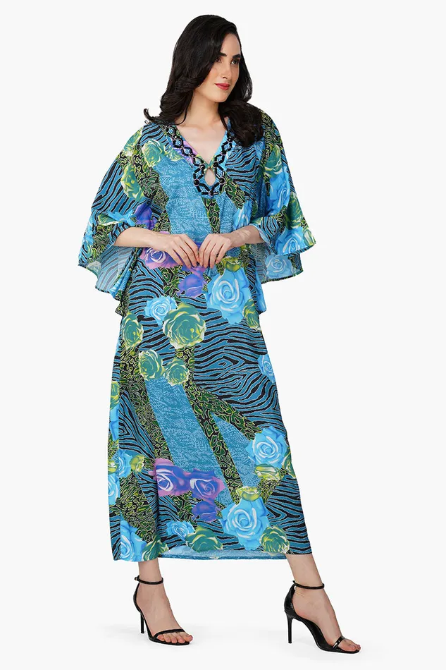 Dresses Women America and Beyond Blue Carribean Floral Printed Maxi Dress