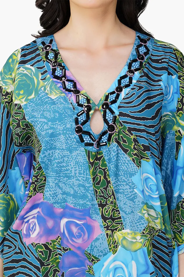 Dresses Women America and Beyond Blue Carribean Floral Printed Maxi Dress