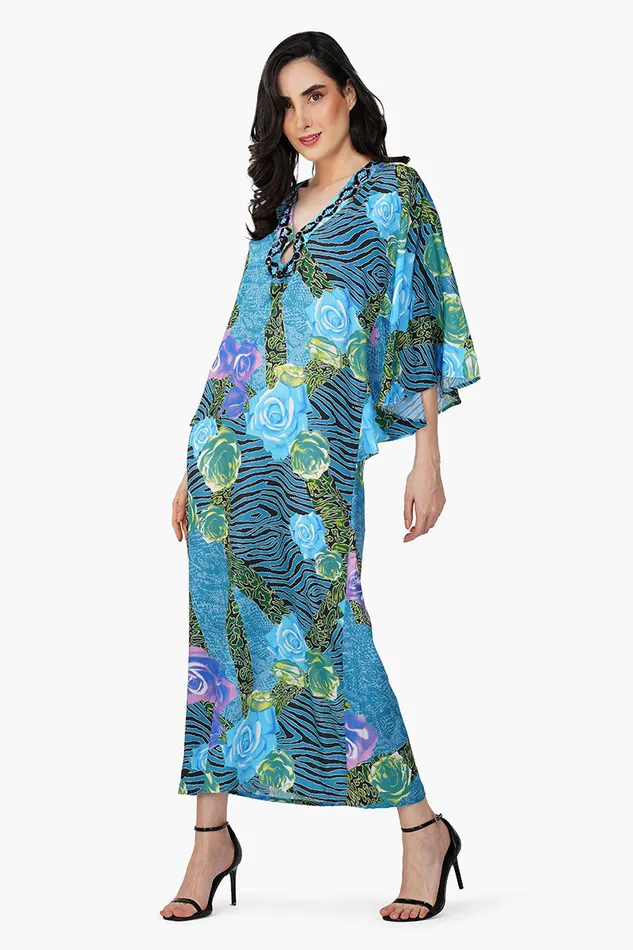 Dresses Women America and Beyond Blue Carribean Floral Printed Maxi Dress