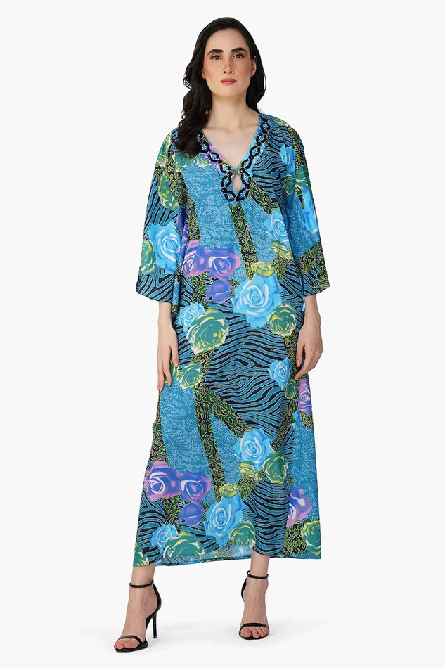 Dresses Women America and Beyond Blue Carribean Floral Printed Maxi Dress