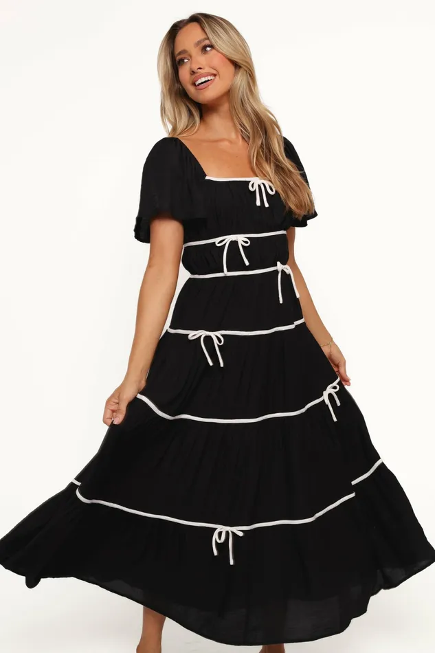 Dresses Women Petal and Pup Harvey Maxi Bow Dress BlackWhite