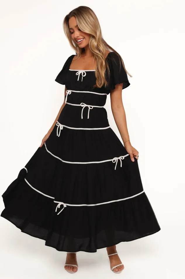 Dresses Women Petal and Pup Harvey Maxi Bow Dress BlackWhite