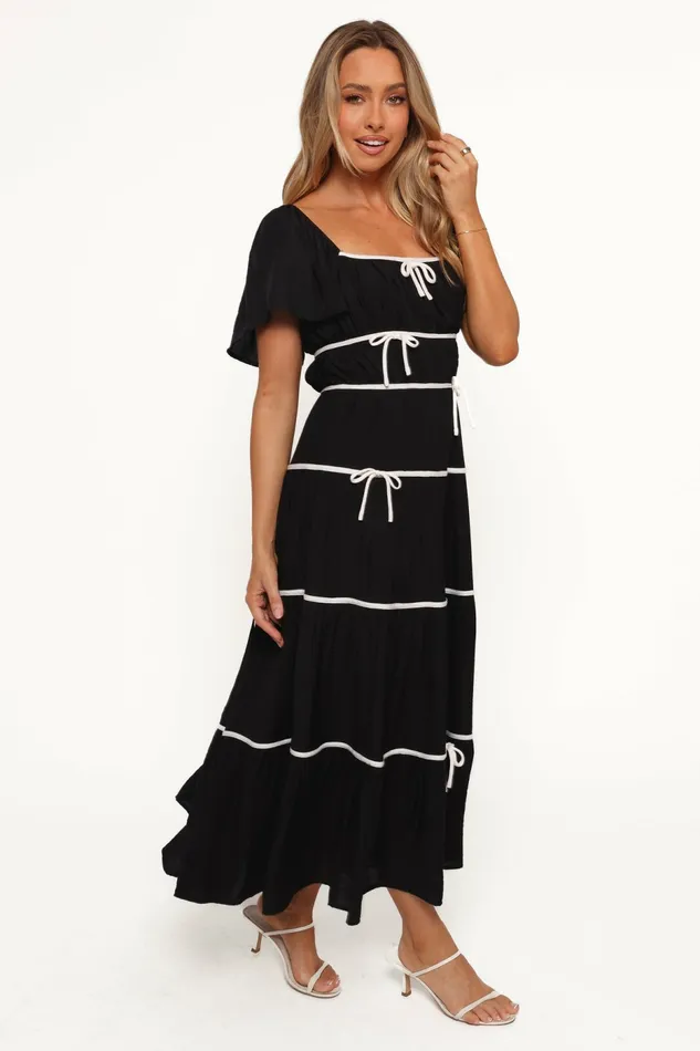 Dresses Women Petal and Pup Harvey Maxi Bow Dress BlackWhite