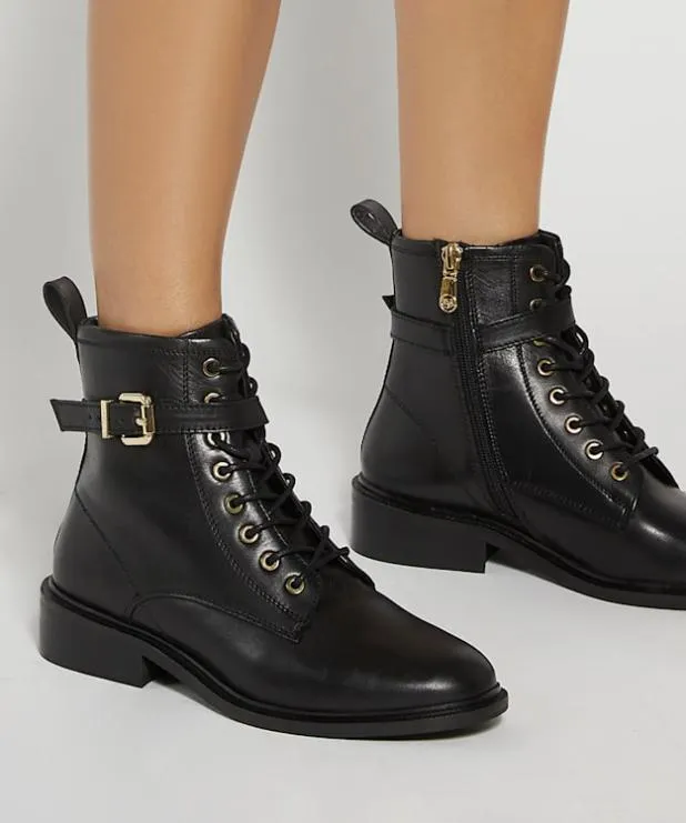Dune London Ankle Boots Women Chunky Lace Up Buckle Boots Black