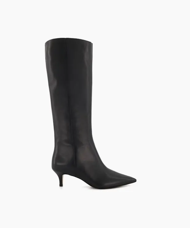 Dune London Black Boots Women Knee High Kitten Heel Boots Black