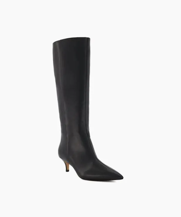 Dune London Black Boots Women Knee High Kitten Heel Boots Black