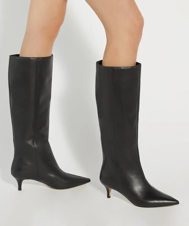Dune London Black Boots Women Knee High Kitten Heel Boots Black