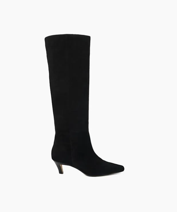 Dune London Black Boots Women Knee High Low Heel Boots Black
