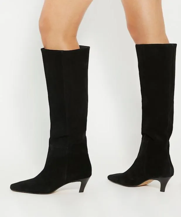 Dune London Black Boots Women Knee High Low Heel Boots Black