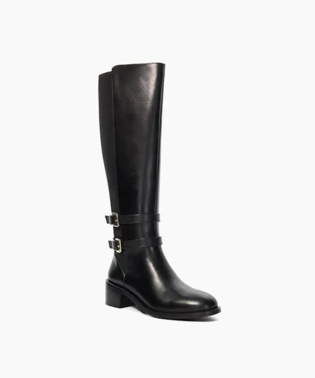 Dune London Black Boots Women Leather Knee High Riding Boots Black