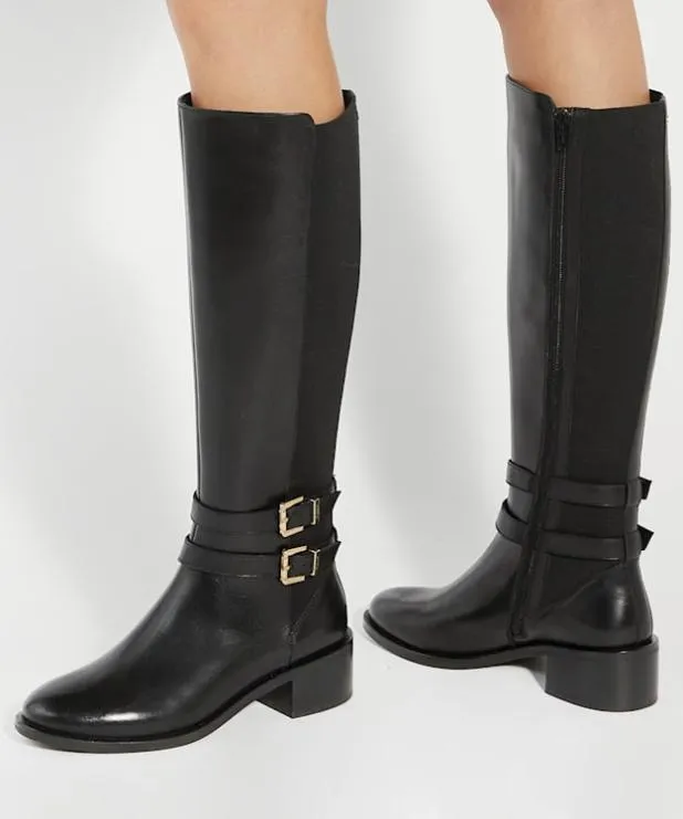Dune London Black Boots Women Leather Knee High Riding Boots Black
