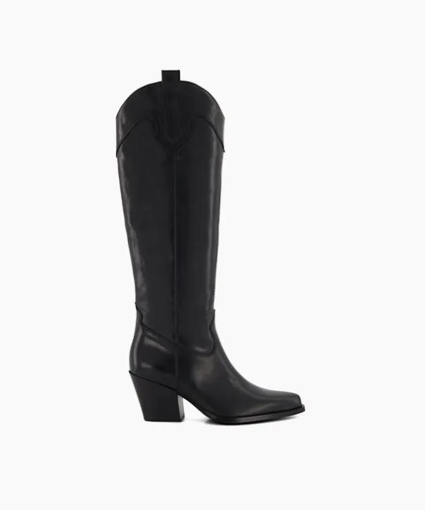 Dune London Black Boots Women Leather KneeHigh Western Boots Black