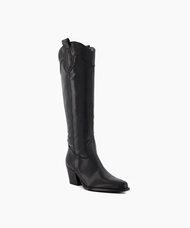 Dune London Black Boots Women Leather KneeHigh Western Boots Black