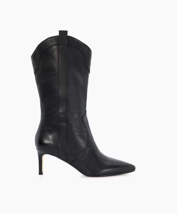 Dune London Black Boots Women Pointed Toe Mid Calf Western Boots Black