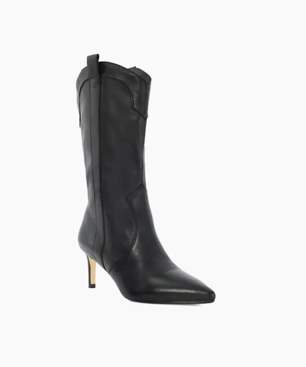 Dune London Black Boots Women Pointed Toe Mid Calf Western Boots Black