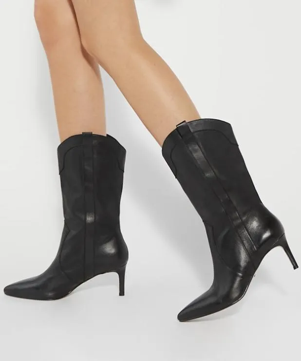 Dune London Black Boots Women Pointed Toe Mid Calf Western Boots Black