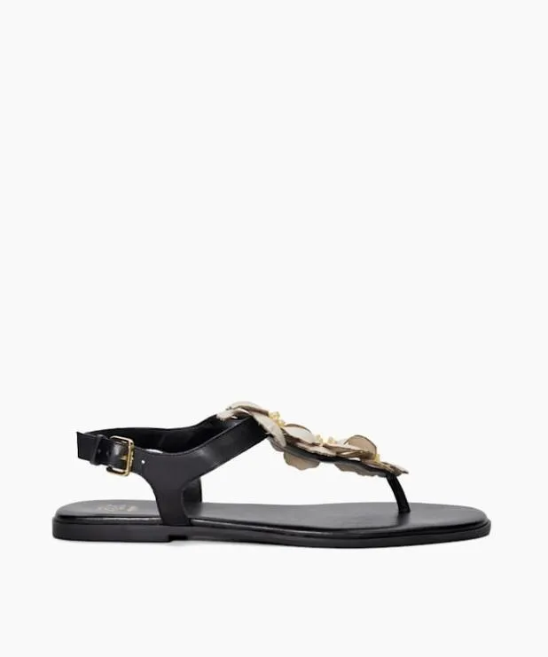 Dune London Black Sandals Women Floral Embellished ToePost Sandals Black