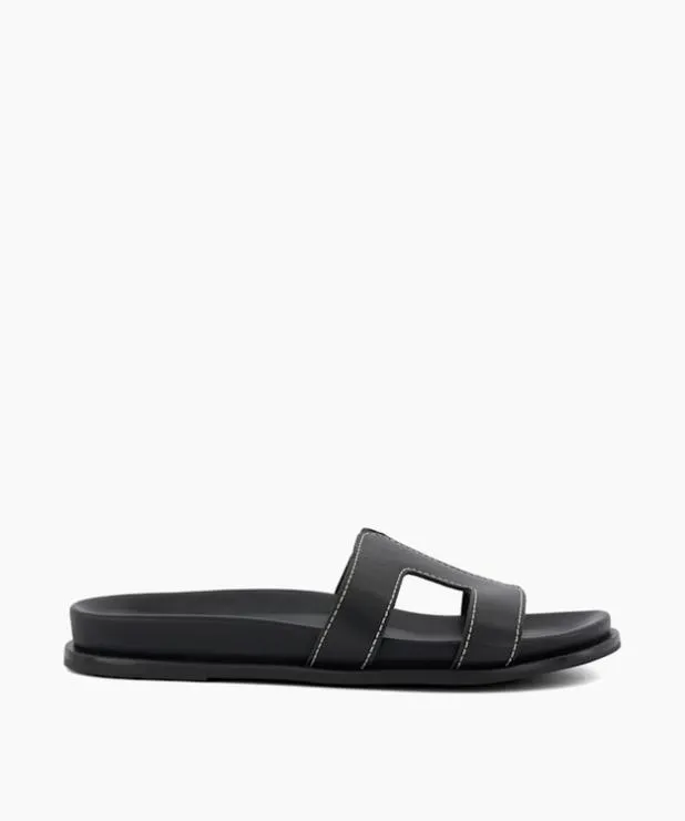 Dune London Black Sandals Women TopstitchDetail ComfortFootbed Slider Sandals Black
