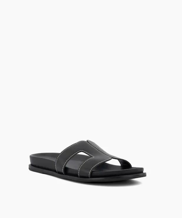 Dune London Black Sandals Women TopstitchDetail ComfortFootbed Slider Sandals Black