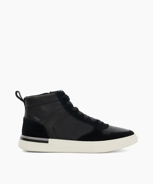 Dune London Black Shoes Men High Top Perforated Trainers Black