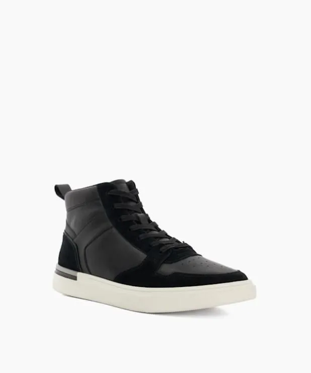 Dune London Black Shoes Men High Top Perforated Trainers Black
