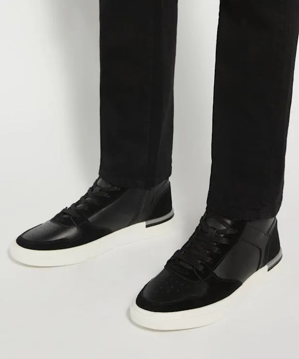Dune London Black Shoes Men High Top Perforated Trainers Black