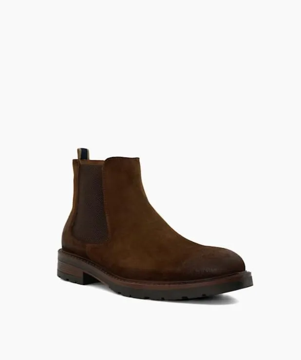 Dune London Brown Boots Men Casual Suede Chelsea Boots Brown