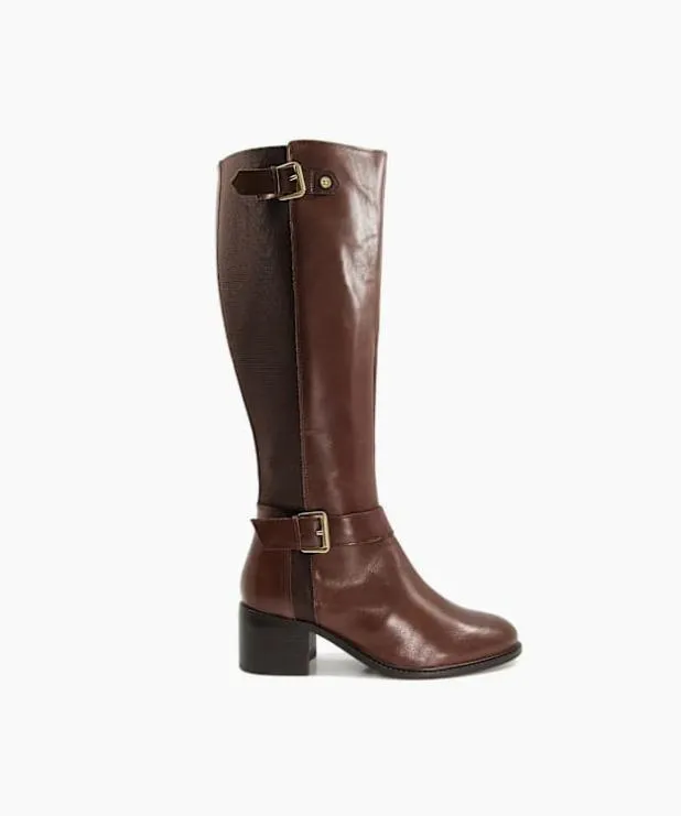 Dune London Brown Boots Women Buckle Strap Detail High Leg Boots Brown
