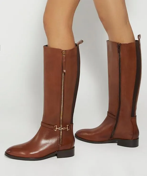 Dune London Brown Boots Women Knee High Boots With Signature Buckle Detail Brown