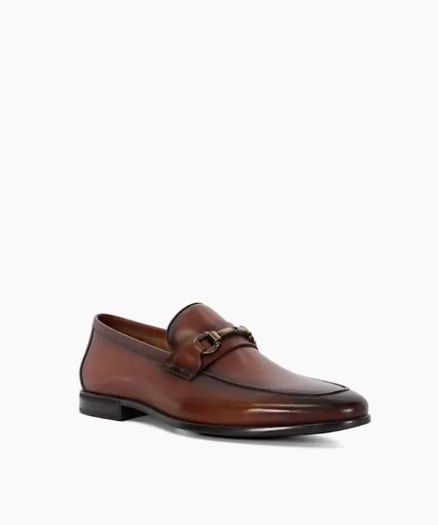 Dune London Brown Shoes Men Leather Snaffle Loafers Brown