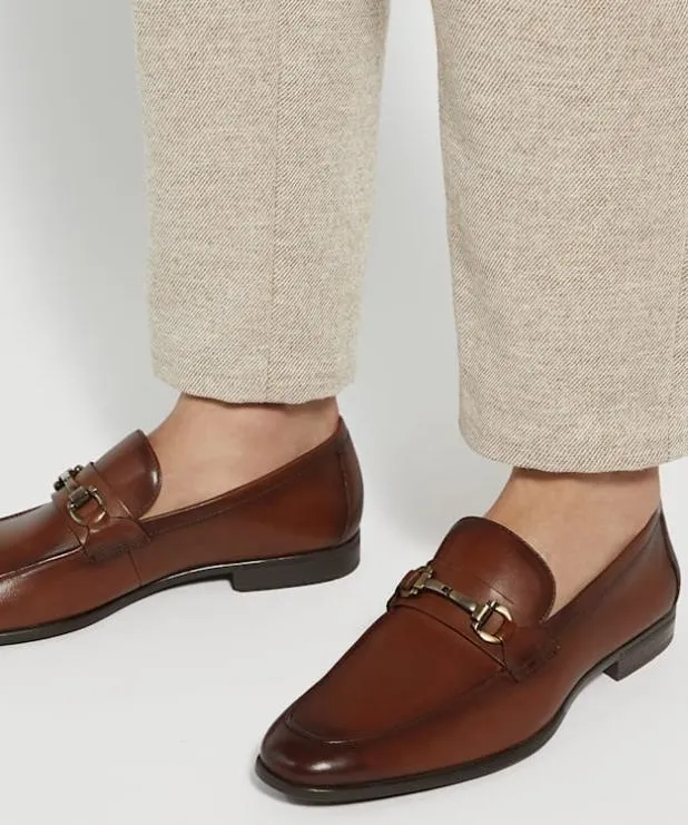 Dune London Brown Shoes Men Leather Snaffle Loafers Brown