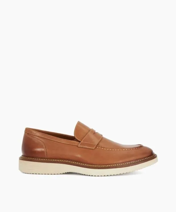 Dune London Brown Shoes Men Rubber Sole Penny Trim Loafers Brown