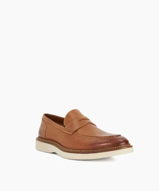 Dune London Brown Shoes Men Rubber Sole Penny Trim Loafers Brown