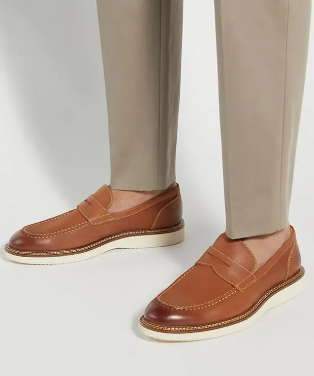 Dune London Brown Shoes Men Rubber Sole Penny Trim Loafers Brown