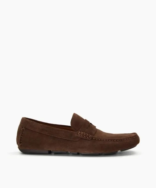 Dune London Brown Shoes Men SquareToe Suede Moccasin Loafers Brown