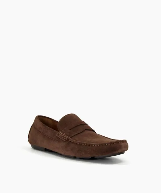 Dune London Brown Shoes Men SquareToe Suede Moccasin Loafers Brown