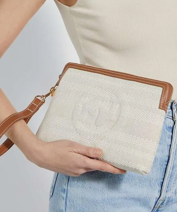 Dune London Clutch Bags Women Canvas Zip Up Wristlet Pouch Neutral