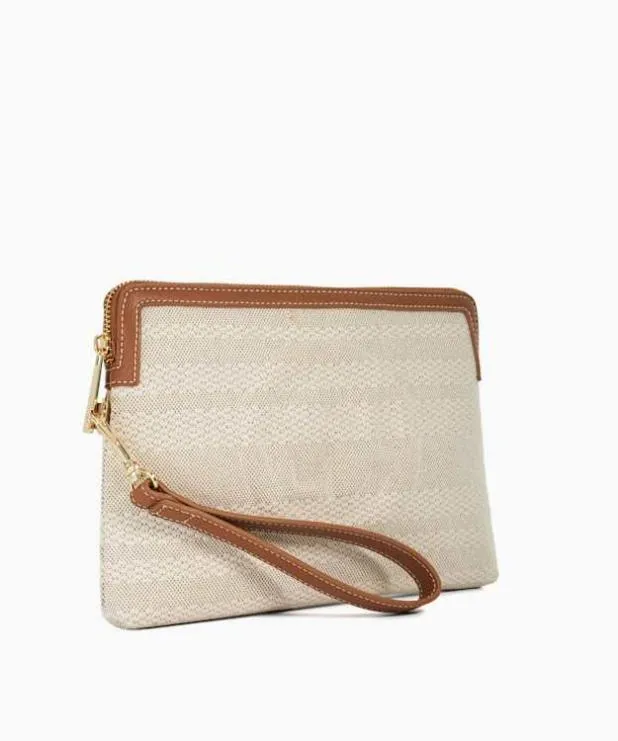 Dune London Clutch Bags Women Canvas Zip Up Wristlet Pouch Neutral