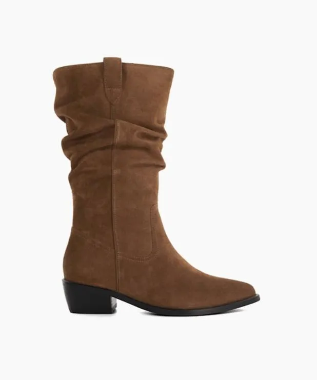 Dune London Flat Boots Women Slouchy Mid Calf Western Boots Neutral