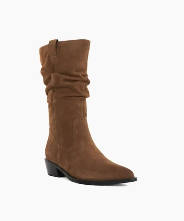 Dune London Flat Boots Women Slouchy Mid Calf Western Boots Neutral