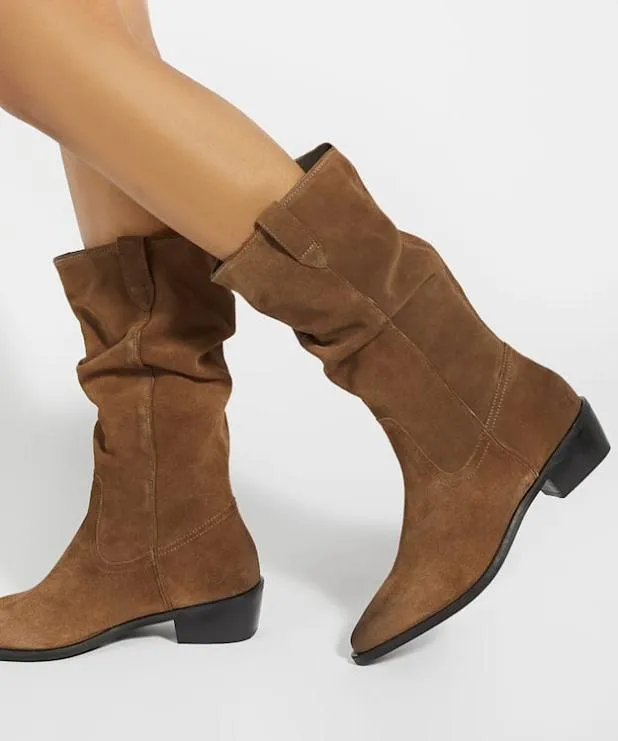 Dune London Flat Boots Women Slouchy Mid Calf Western Boots Neutral