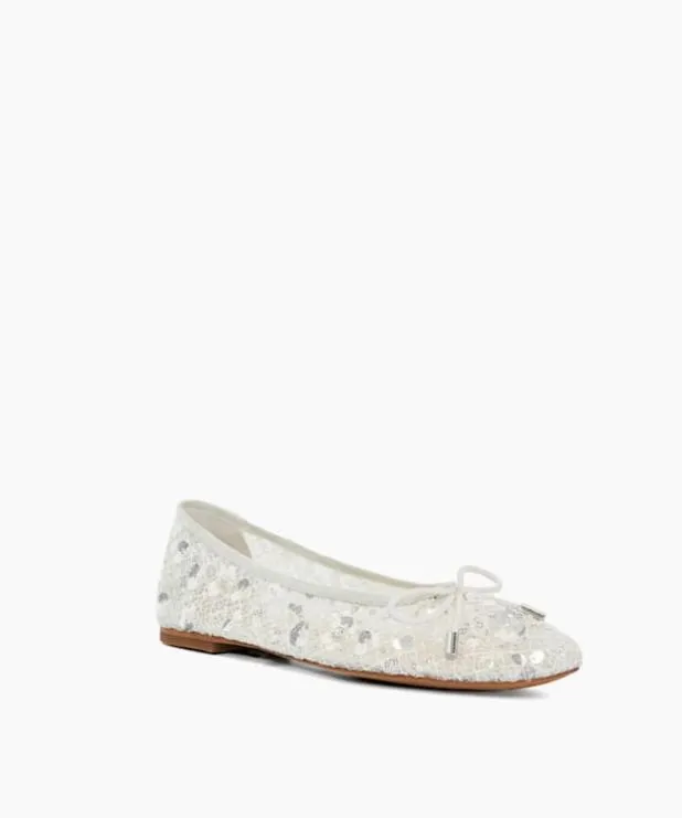 Dune London Flat Shoes Women Embellished Mesh Ballet Flat White