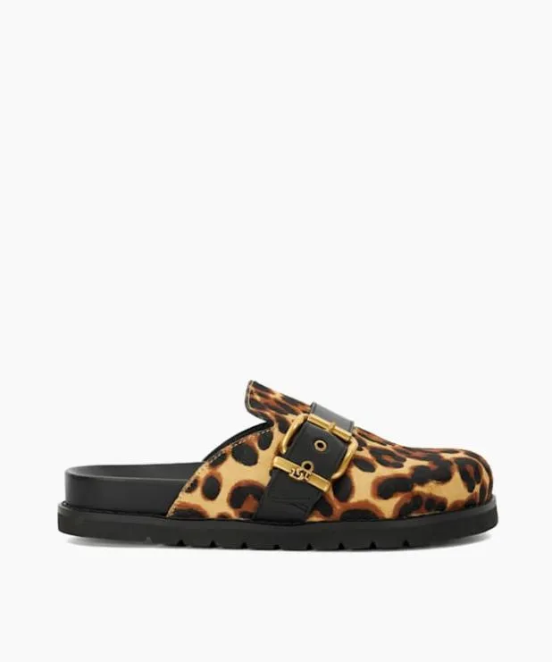 Dune London Flat Shoes Women Leopard Print Buckle Sliders Animal