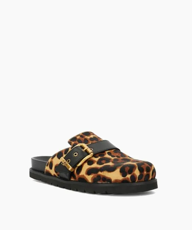 Dune London Flat Shoes Women Leopard Print Buckle Sliders Animal