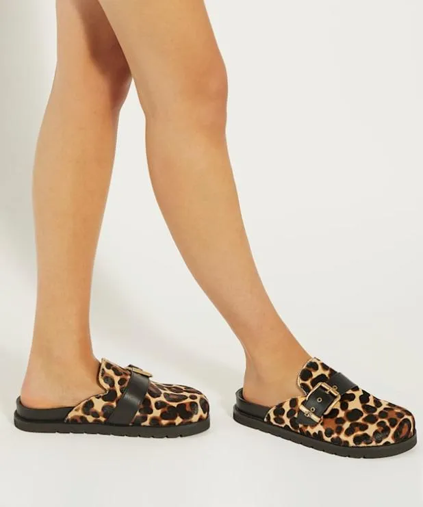 Dune London Flat Shoes Women Leopard Print Buckle Sliders Animal