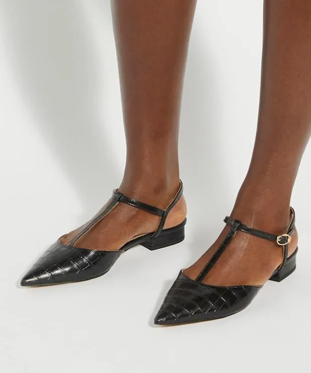 Dune London Flat Shoes Women Pointed Toe TBar Flats Black