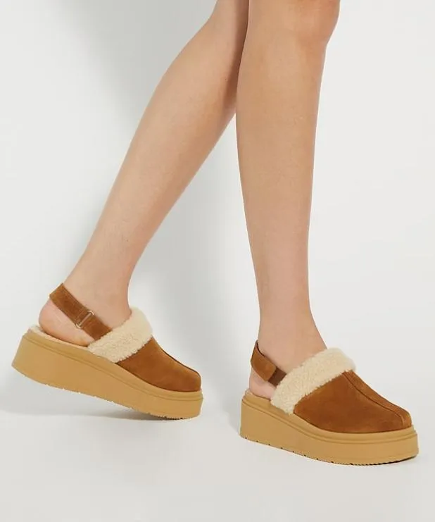 Dune London Flat Shoes Women Suede Faux Fur Mules Brown