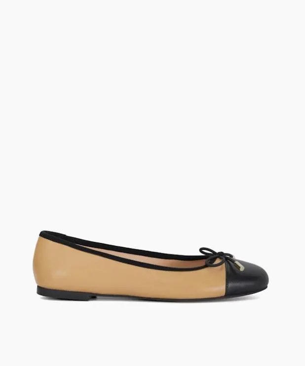Dune London Flat Shoes Women Toe Cap Ballet Pump Brown