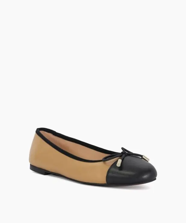 Dune London Flat Shoes Women Toe Cap Ballet Pump Brown